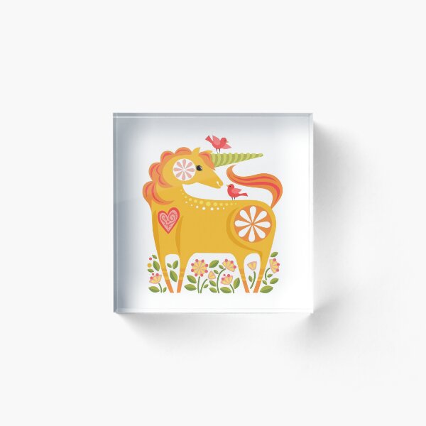 Happy Unicorn in Yellow by Robin Pickens Acrylic Block