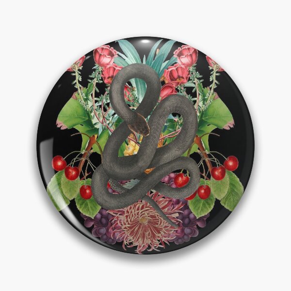 Item preview, Black Mamba Snake Vintage Design With Retro Cool Flowers And Juicy Red Cherries designed and sold by TrulyEpoque.