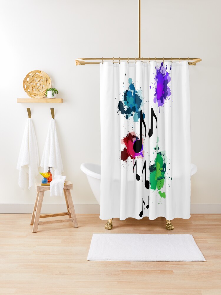 Thumbnail 1 of 5, Shower Curtain, Shower Curtain Color Splashes with Music Notes designed and sold by xollerx.