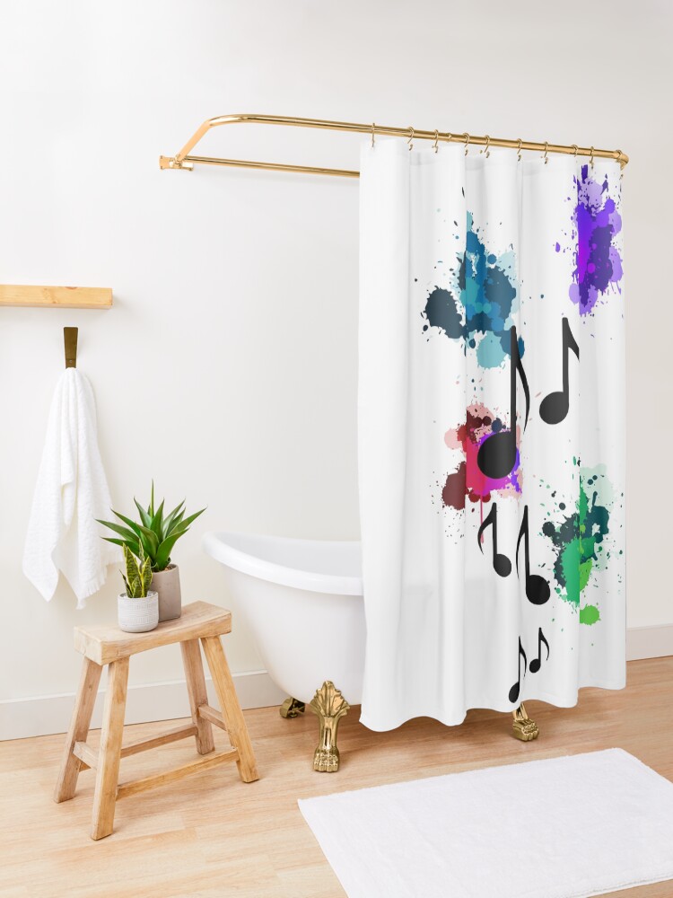 Thumbnail 3 of 5, Shower Curtain, Shower Curtain Color Splashes with Music Notes designed and sold by xollerx.
