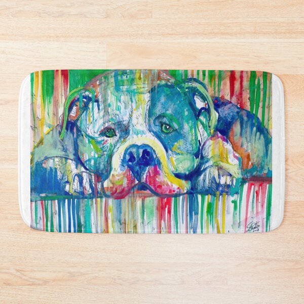 Item preview, PIT BULL RESTING ON THE FLOOR - watercolor portrait designed and sold by lautir.