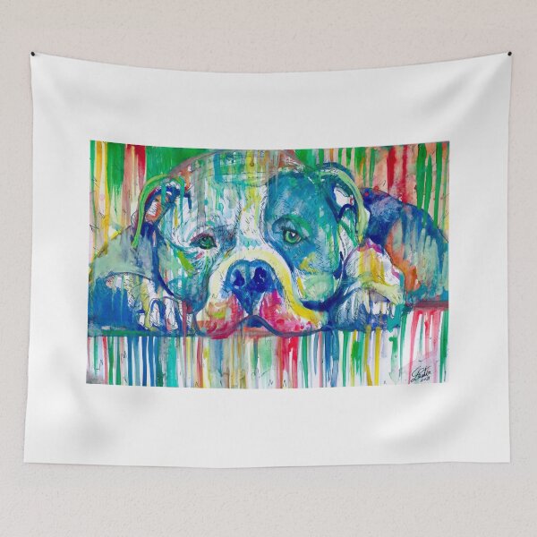 Item preview, PIT BULL RESTING ON THE FLOOR - watercolor portrait designed and sold by lautir.
