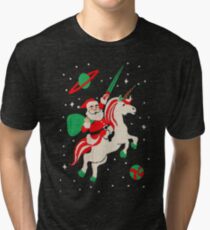 Santa and Unicorn Tri-blend T-Shirt
