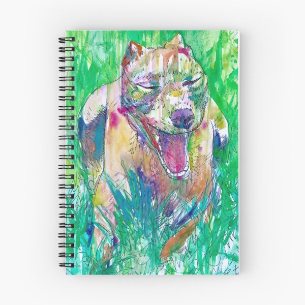 Item preview, PIT BULL YAWNING IN THE GARDEN - watercolor portrait designed and sold by lautir.