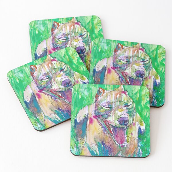 Item preview, PIT BULL YAWNING IN THE GARDEN - watercolor portrait designed and sold by lautir.
