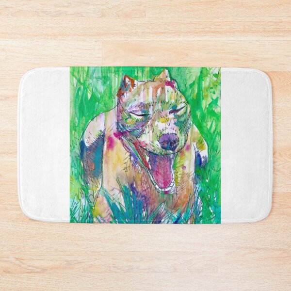 Item preview, PIT BULL YAWNING IN THE GARDEN - watercolor portrait designed and sold by lautir.