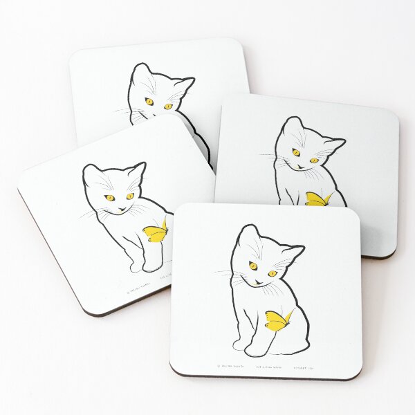 Item preview, kitten excited by the temptation of butterflies. white cat. cat series. designed and sold by yoonjolab.