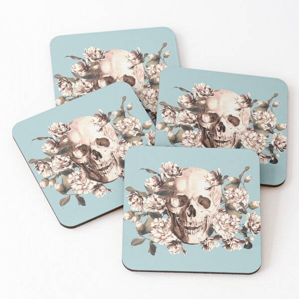 Item preview, Vintage Human Skull With Japanese Stripy Peonies In Sepia Color designed and sold by TrulyEpoque.