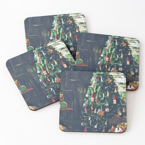 Item preview, Christmas tree decorated with red ornaments and placed in a cozy house designed and sold by By Roqia.