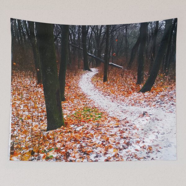 Item preview, Path covered with snow and leading through a forest, natural background  designed and sold by helenkaiy.