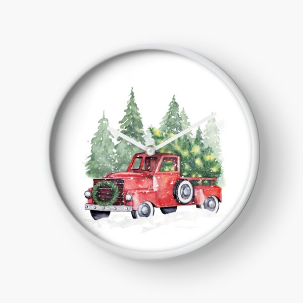 Christmas red truck with Chistmas tree Clock