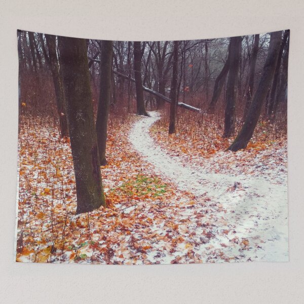Item preview, Path covered with snow and leading through a forest, natural background  designed and sold by helenkaiy.