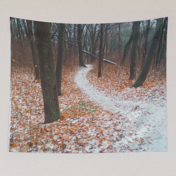 Item preview, Path covered with snow and leading through a forest, natural background  designed and sold by helenkaiy.