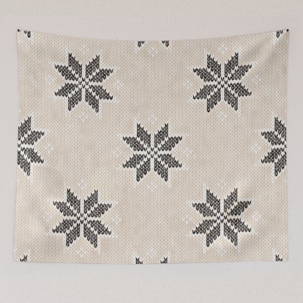 Item preview, Cozy Boho Nordic Christmas Knitted Snowflakes Pattern Neutral and Black designed and sold by Octavia Soldani.