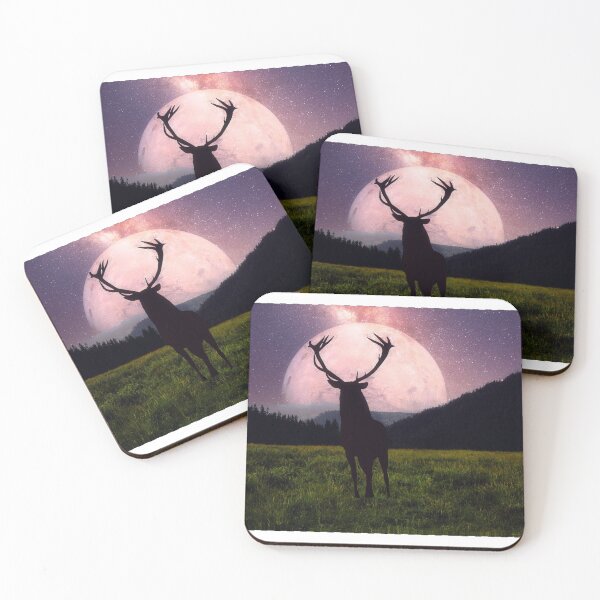 Item preview, silhouette  of deer against a moon lite sky.  designed and sold by mrtom414.