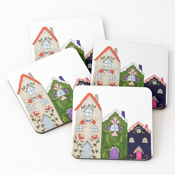 Item preview, Folk Art Trio of Houses designed and sold by LornaBowdenART.