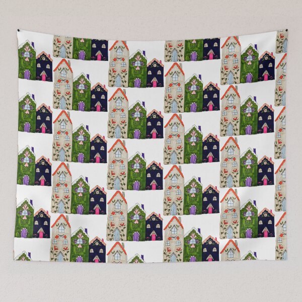 Item preview, Folk Art Trio of Houses designed and sold by LornaBowdenART.
