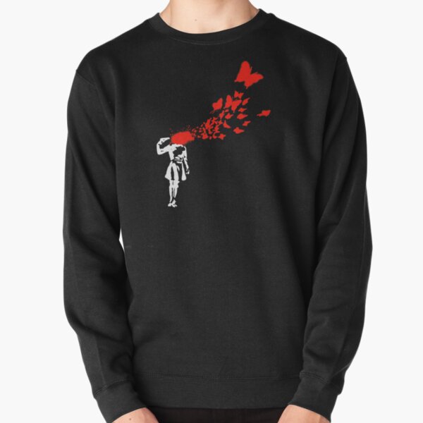 Banksy Suicide Girl Butterflies Pullover Sweatshirt