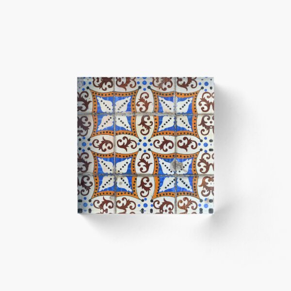 Blue gold and brown Portuguese azulejos Acrylic Block