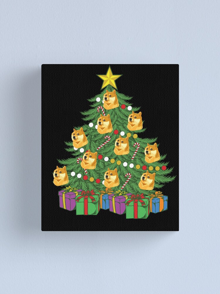 Imagen 1 de 3, Lienzo con la obra Dogecoin Christmas Tree Crypto Doge Ornaments Dogecoin Gear, diseñada y vendida por DynamicDesign.