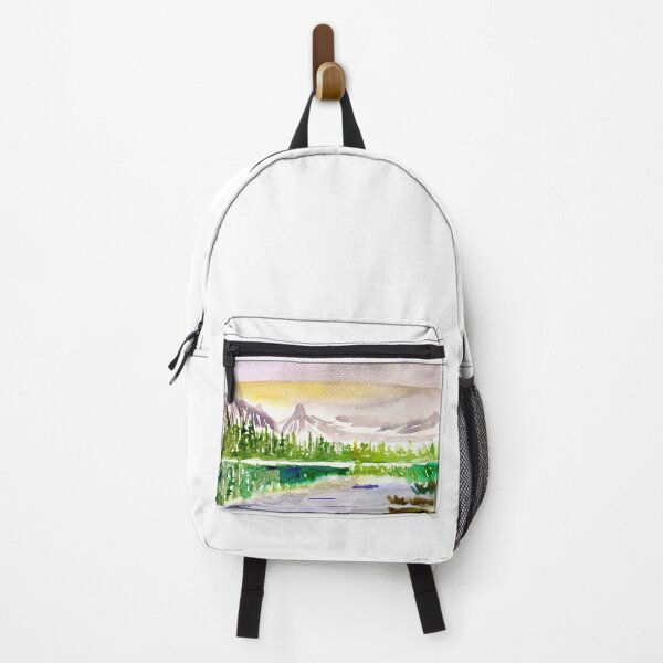 Item preview, View of the mountains and the lake watercolor pattern, illustration in watercolor designed and sold by Ala Lopatniov.