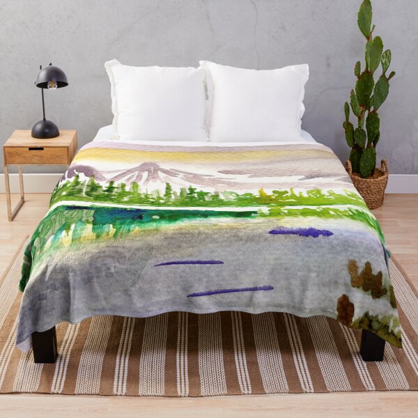 Item preview, View of the mountains and the lake watercolor pattern, illustration in watercolor designed and sold by Ala Lopatniov.
