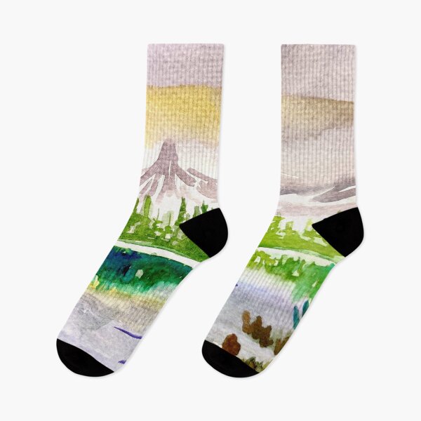 Item preview, View of the mountains and the lake watercolor pattern, illustration in watercolor designed and sold by Ala Lopatniov.