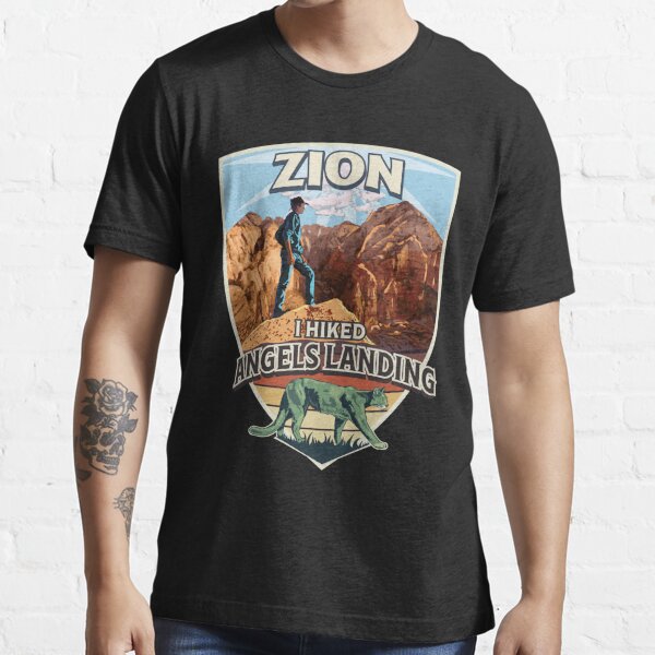 "Zion National Park - I Hiked Angels Landing Cougar and Hiker Vintage Retro Style Design" T