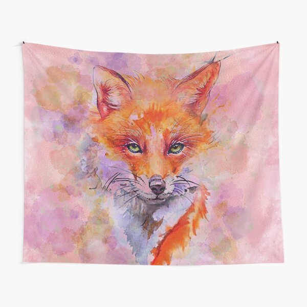 Watercolor colorful Fox Tapestry