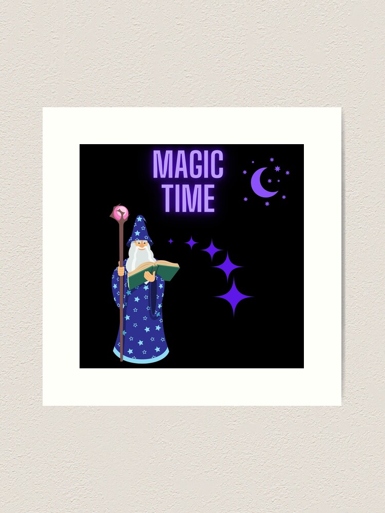 Magic Time, Cute Wizard Creating Magic by Moon Light and Stars, Art Print  for Sale by ziggistar