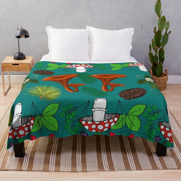 mushroom forest Throw Blanket