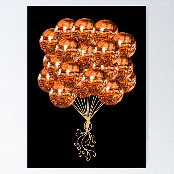 Poster for Sale avec l'œuvre « Casque de musique boule disco orange rétro »  de l'artiste Deborah Camp