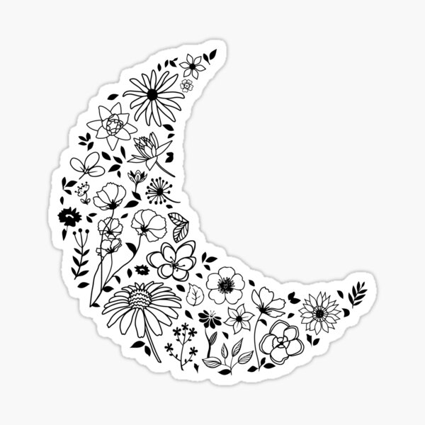 "Floral Crescent Moon" Sticker For Sale By Itsgretss | Redbubble