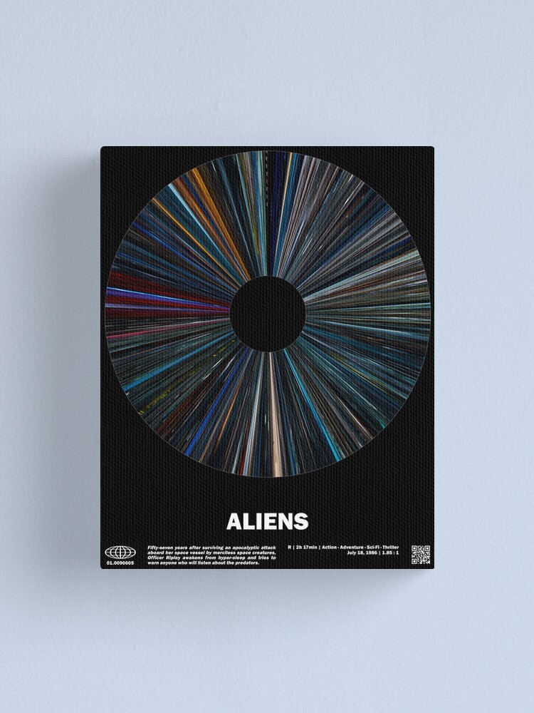 Thumbnail 1 of 3, Canvas Print, minimal_Aliens Warp Barcode Movie designed and sold by silver-light.