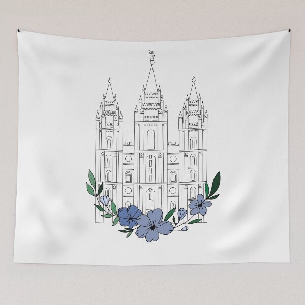 Item preview, Salt Lake City Temple with blue flowers designed and sold by Handdrawnbyzoe.