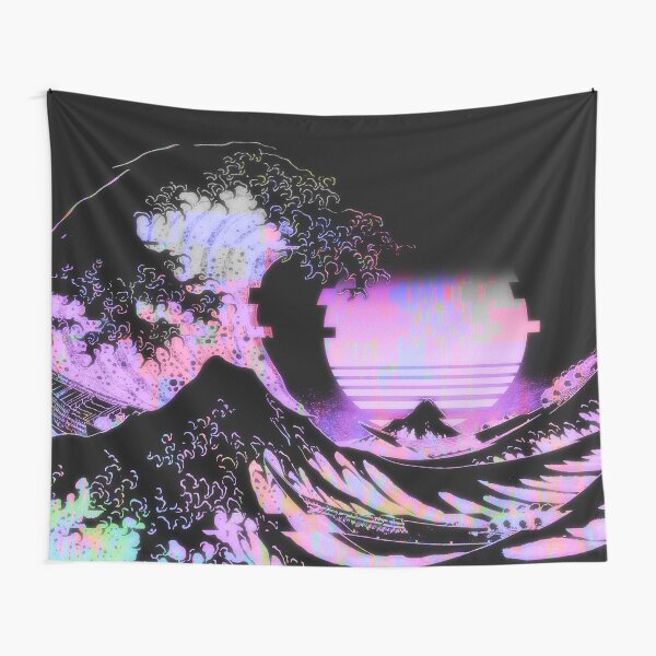 Item preview, Aesthetic Retro Vaporwave Glitch Great Wave off Kanagawa designed and sold by ind3finite.