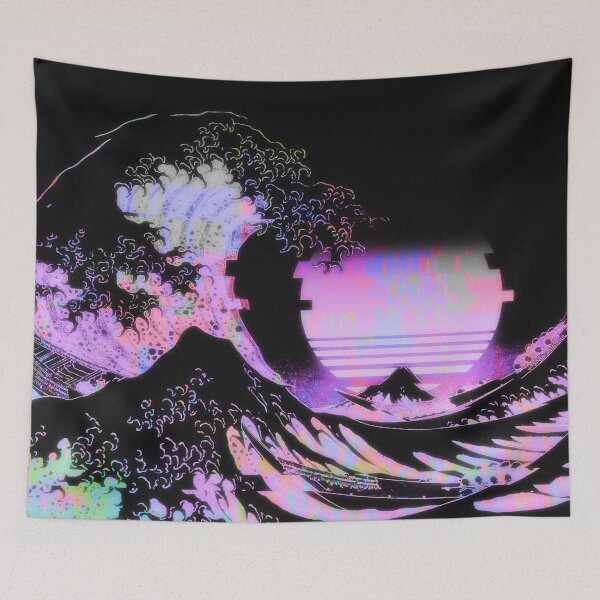 Item preview, Aesthetic Retro Vaporwave Glitch Great Wave off Kanagawa designed and sold by ind3finite.