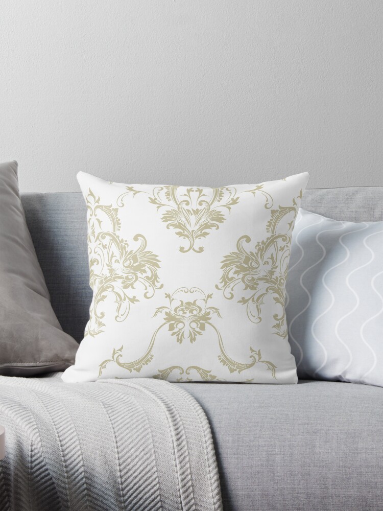 Wheat Brown and White Damask Baroque Pattern Pairs Benjamin Moore 2022 Popular Color Fernwood Green 2145 40 Colour Trends Shades Hues Pillow for Sale by ColorOfTheYears Redbubble