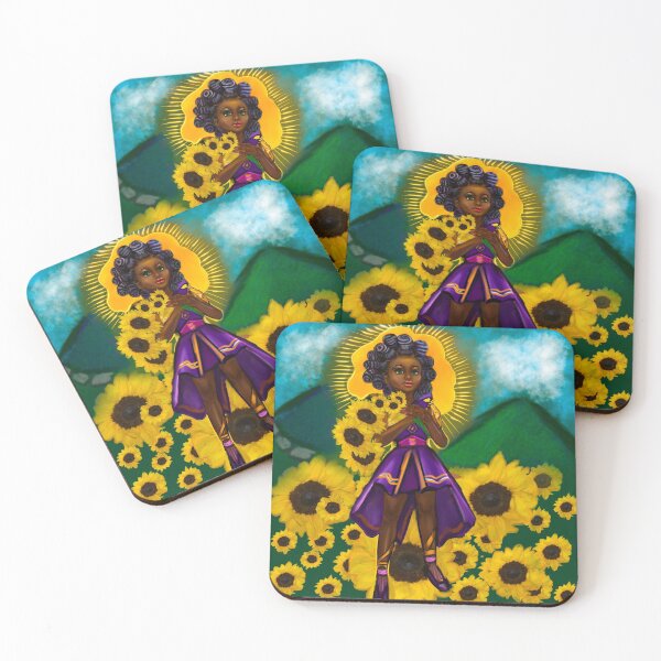 Item preview, Anime Afro - anime girl-  sunflower wielding warrior princess ii with Bantu knots - beautiful girl with Afro hair, brown eyes and dark brown skin designed and sold by Artonmytee.