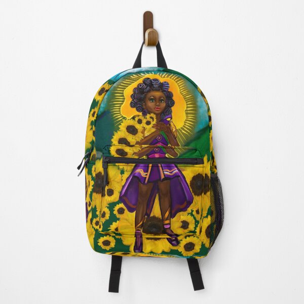 Artikelvorschau, Anime Afro – Anime-Mädchen – Sonnenblume schwingende Kriegerprinzessin II mit Bantu-Knoten – schönes Mädchen mit Afro-Haaren, braunen Augen und dunkelbrauner Haut entworfen und verkauft von Artonmytee.