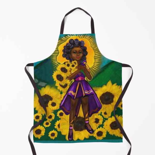 Artikelvorschau, Anime Afro – Anime-Mädchen – Sonnenblume schwingende Kriegerprinzessin II mit Bantu-Knoten – schönes Mädchen mit Afro-Haaren, braunen Augen und dunkelbrauner Haut entworfen und verkauft von Artonmytee.