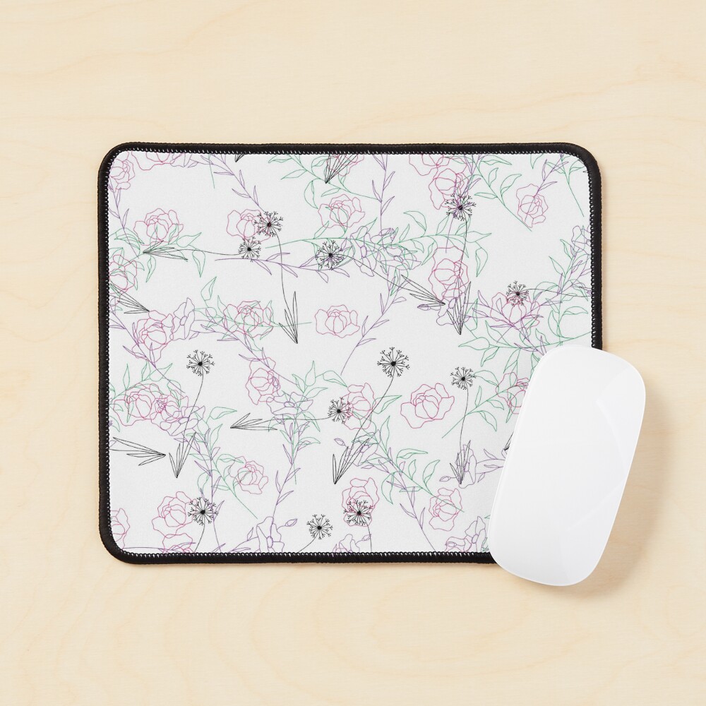 Line Art Floral Pattern Mouse Pad