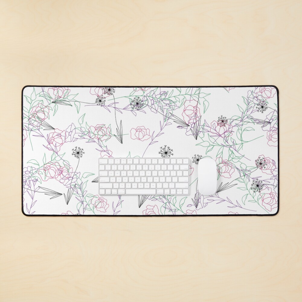 Line Art Floral Pattern Mouse Pad