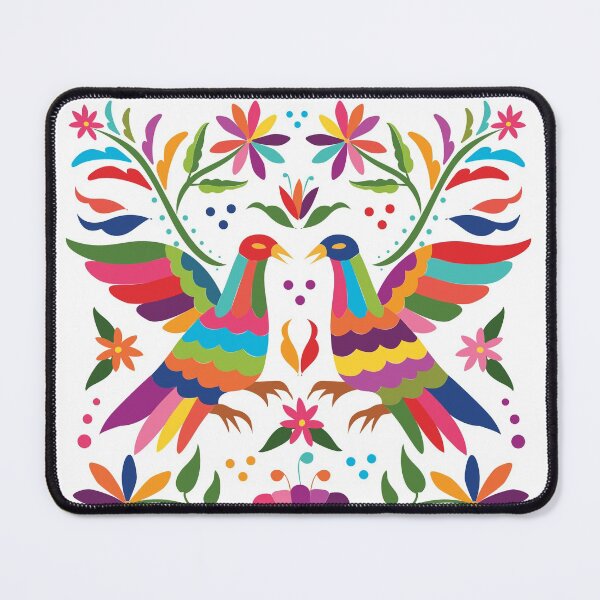 Artikelvorschau, Mexikanische Otomí-Paar-Vögel-Zusammensetzung / Bunte und glückliche Kunst von Akbaly entworfen und verkauft von Akbaly.