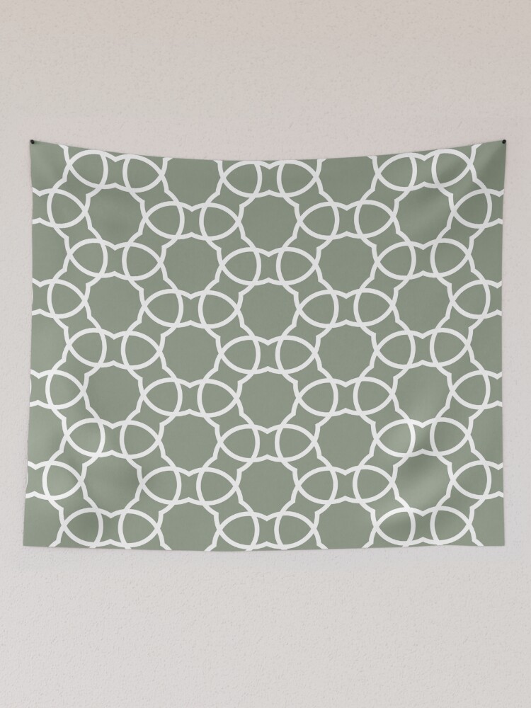 Aperçu 2 sur 3. Tentures avec l'œuvre Mid-tone Green and White Petal Shape Tile Pattern Pairs Benjamin Moore 2022 Popular Color High Park 467 - Colour Trends - Shades - Hues créée et vendue par ColorOfTheYears.