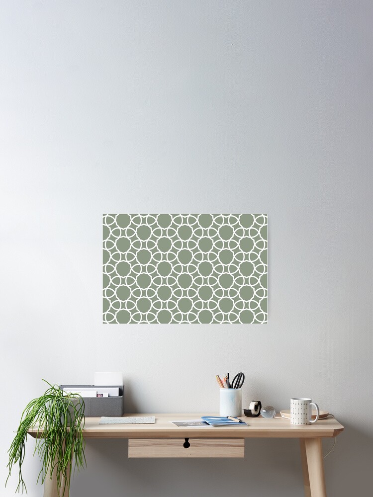 Imagen 2 de 3, Póster con la obra Mid-tone Green and White Petal Shape Tile Pattern Pairs Benjamin Moore 2022 Popular Color High Park 467 - Colour Trends - Shades - Hues, diseñada y vendida por ColorOfTheYears.