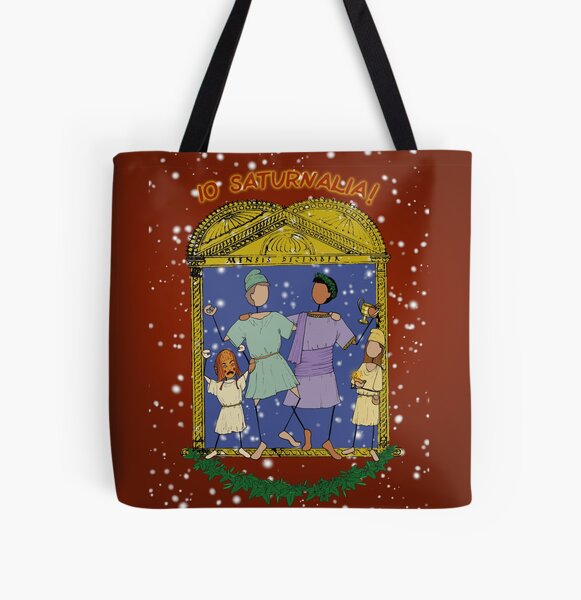 Happy Saturnalia! (RED background) Greek Myth Comix All Over Print Tote Bag