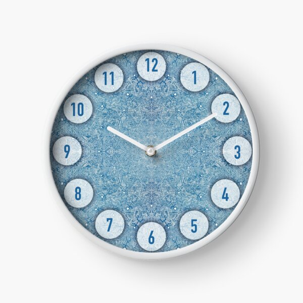 Blue And White Abstract Dancing Men Stick Figure Pattern Clock
