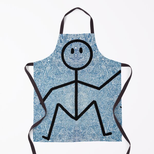 Blue And White Abstract Dancing Men Stick Figure Pattern Apron