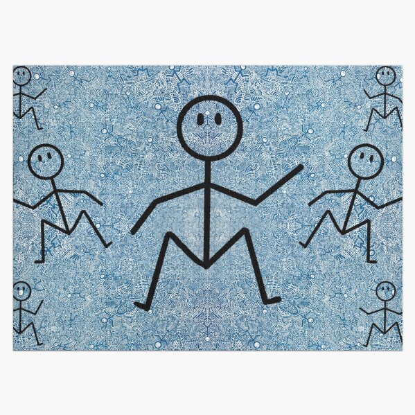 Blue And White Abstract Dancing Men Stick Figure Pattern Jigsaw Puzzle